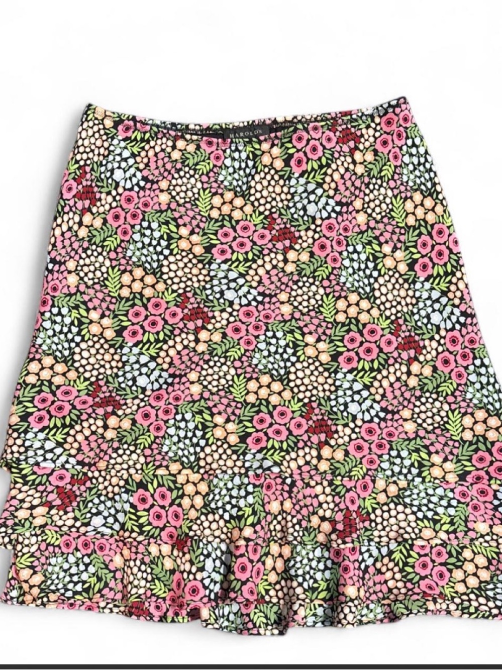 Harold's Pink Floral A-Line silk ruffle Skirt